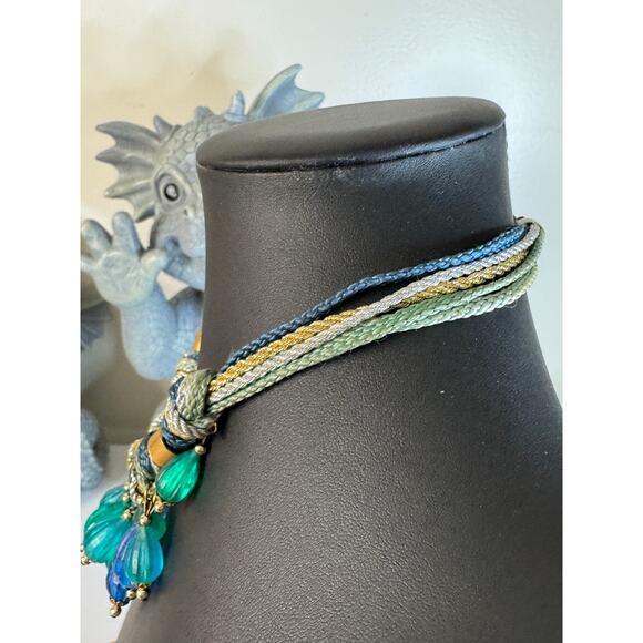 Blue, green, turquoise colored cha Cha on cords.  16” - Picture 2 of 7